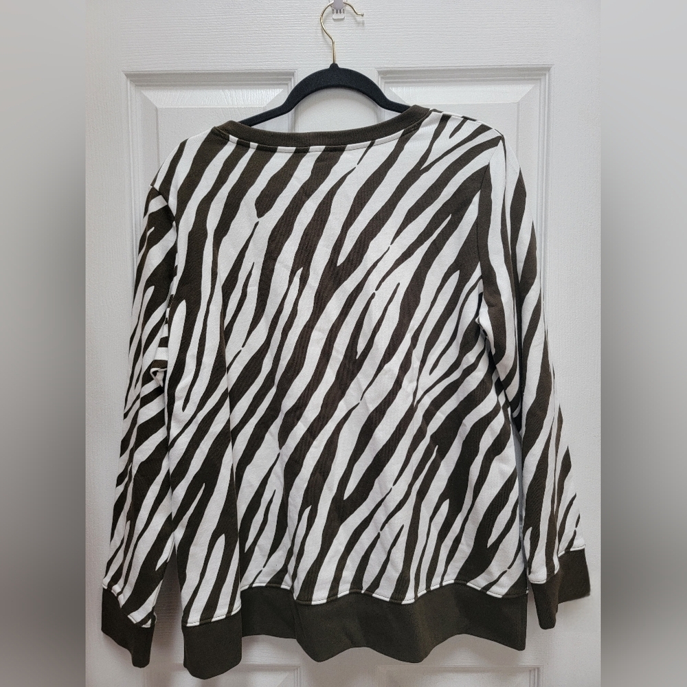 Talbots Womens Brown Zebra Print Long Sleeve Crewneck Sweater Plus Size XLarge - Picture 2 of 3